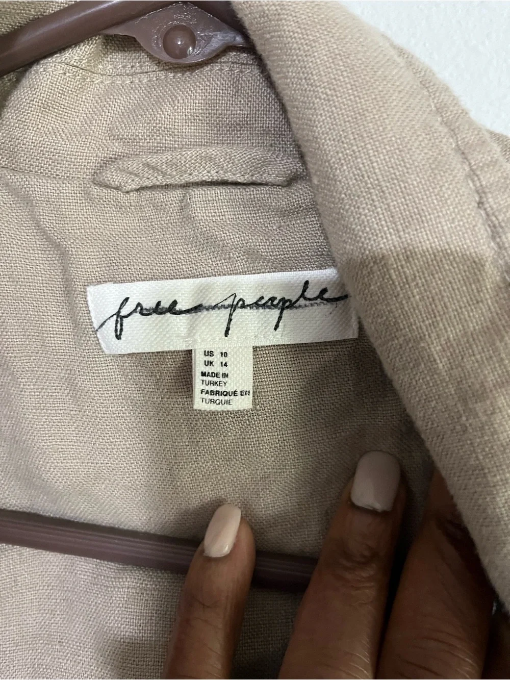 Free People Beige Linen-Blend Tailored Blazer size 10